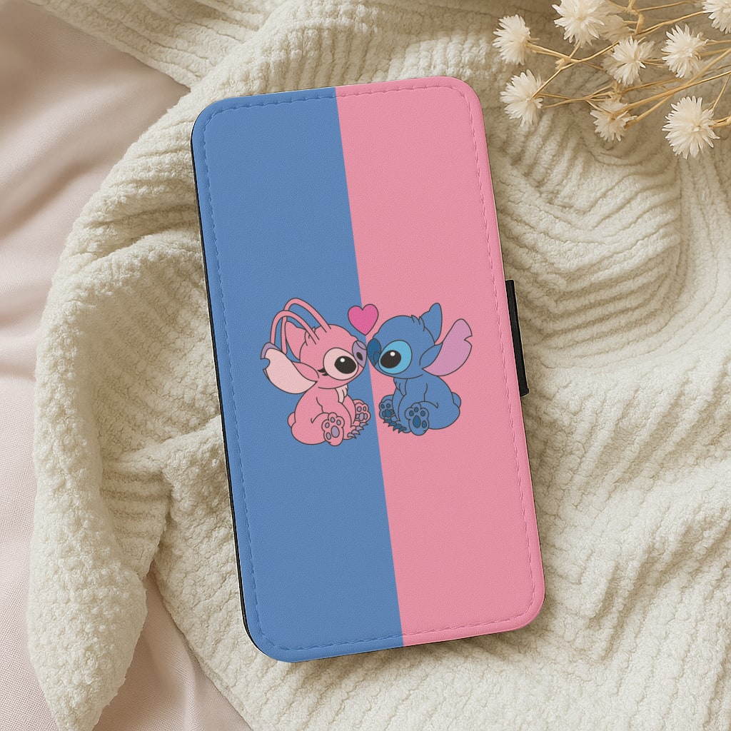 Angel And Blue Alien - Pink Alien Wallet Phone Case