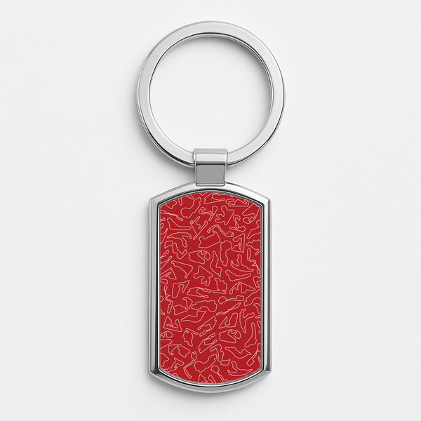 Track Outlines Red Silver Keyring
