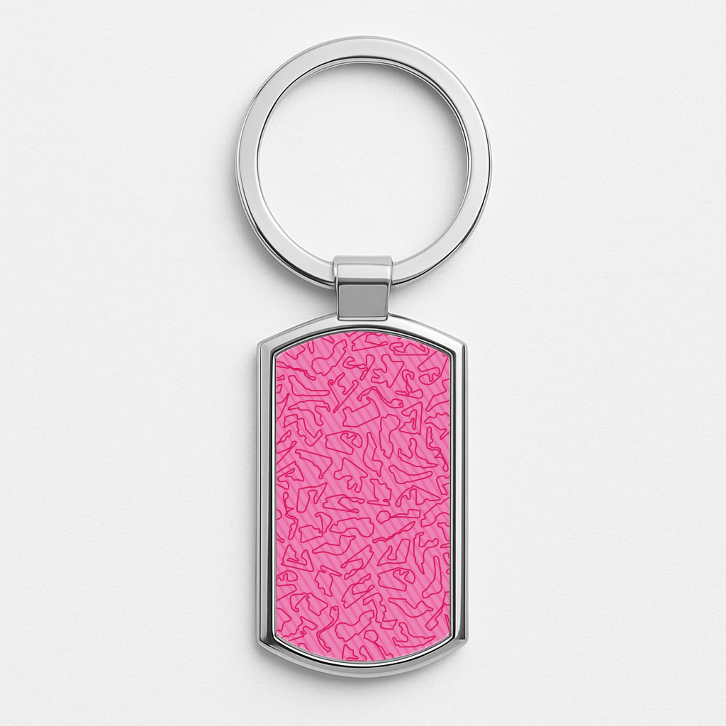Track Outlines Pink Silver Keyring