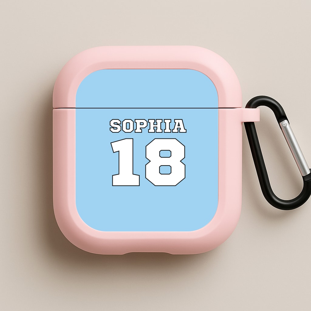 Light Blue - Personalised Football Pink AirPods Case