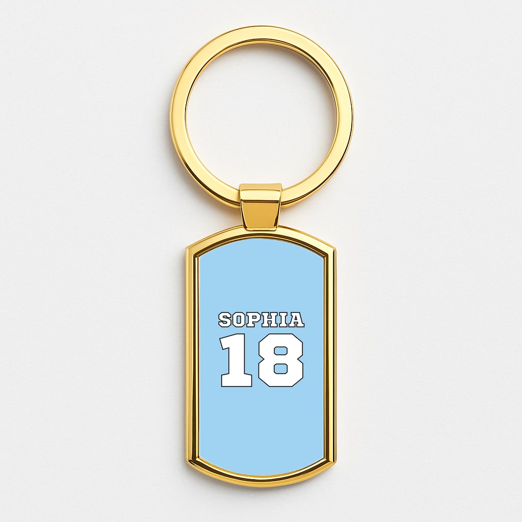 Light Blue - Personalised Football Gold Keyring