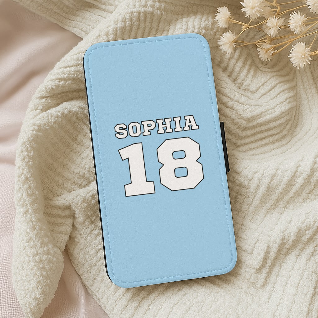 Light Blue - Personalised Football Wallet Phone Case