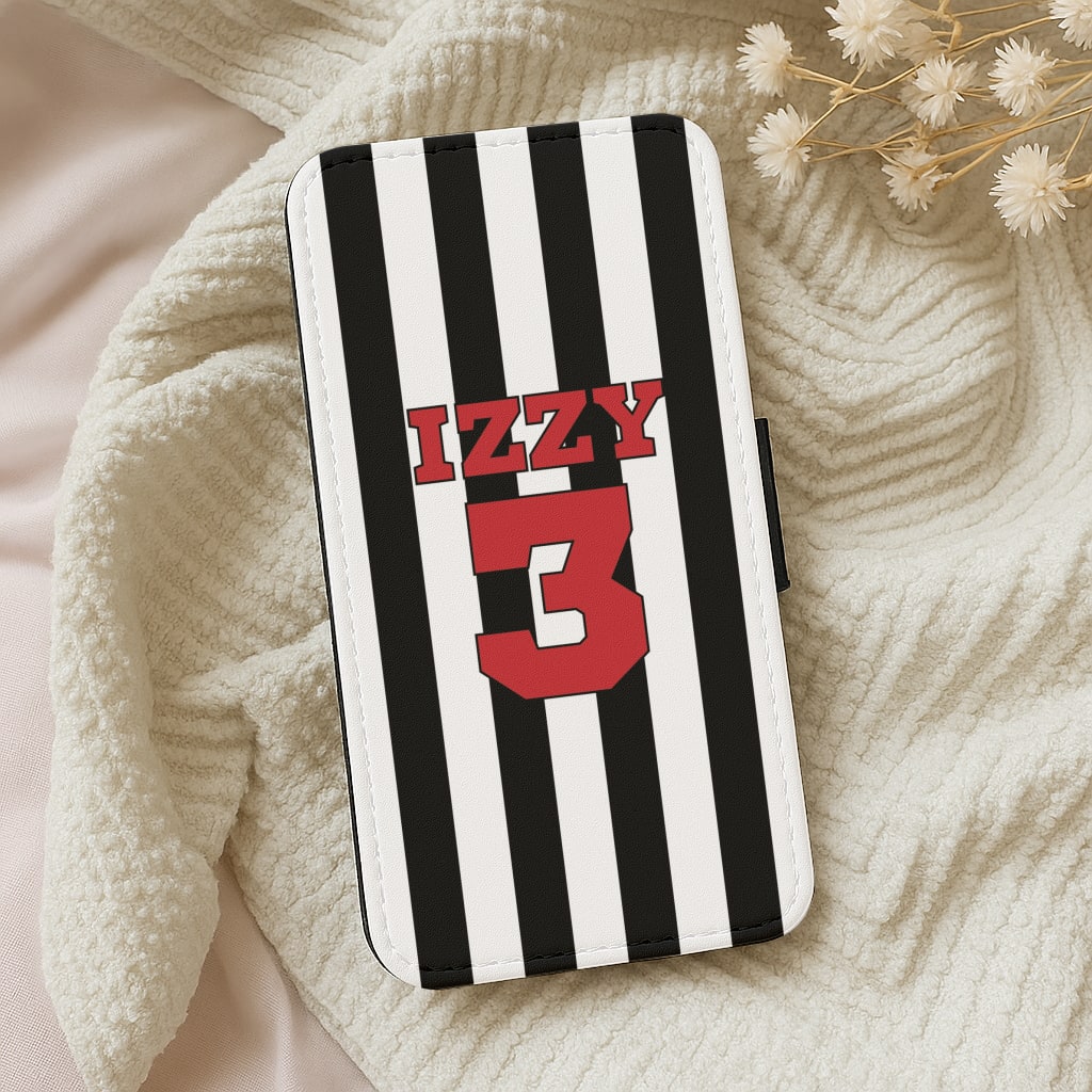 Black And White Stripes - Personalised Football Wallet Phone Case