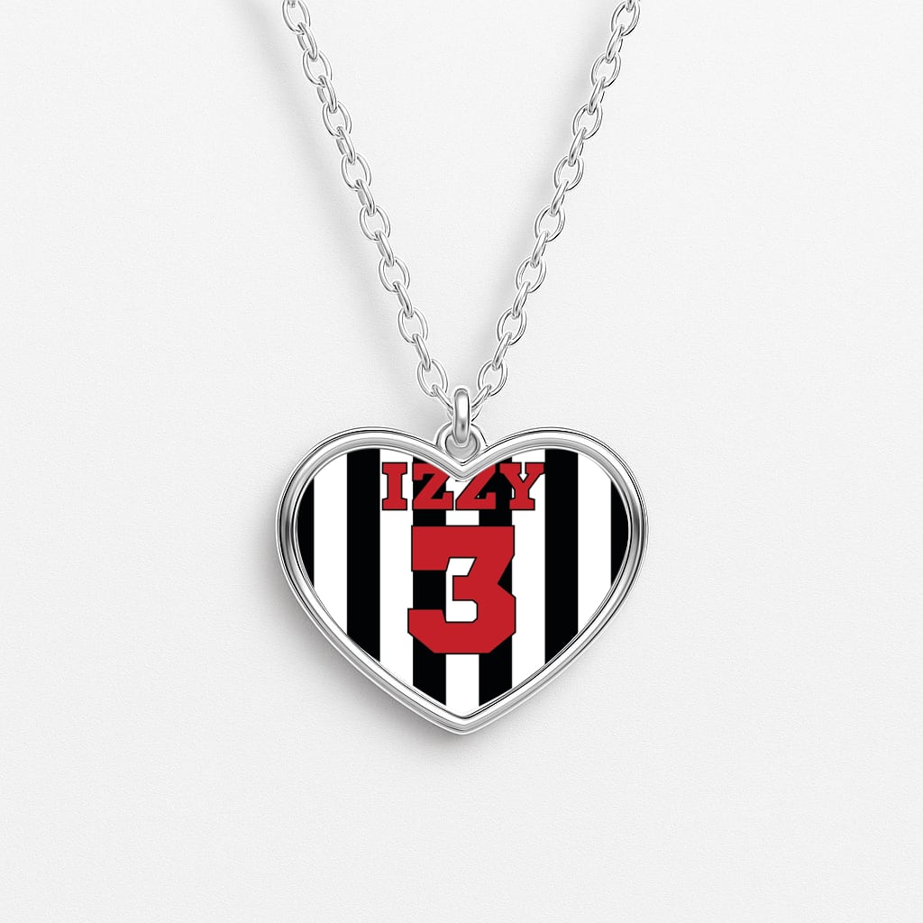 Black And White Stripes - Personalised Football Heart Necklace