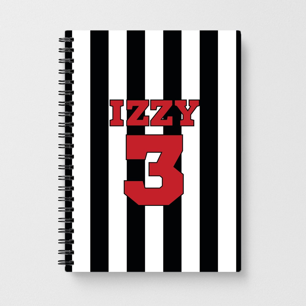 Black And White Stripes - Personalised Football   Notebook