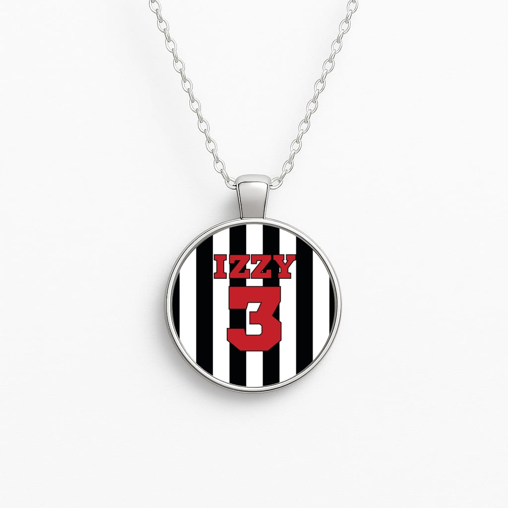 Black And White Stripes - Personalised Football Circle Necklace