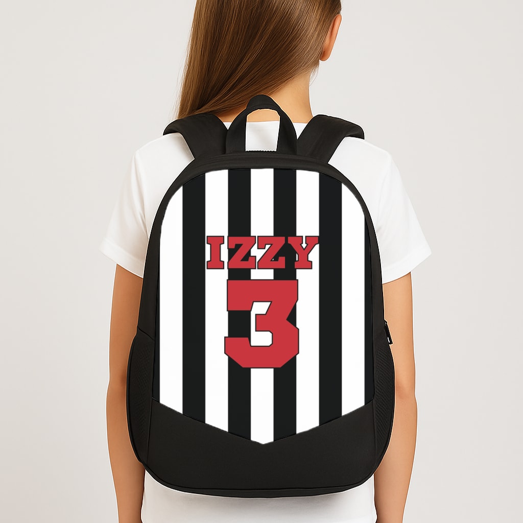 Black And White Stripes - Personalised Football Large School Bag