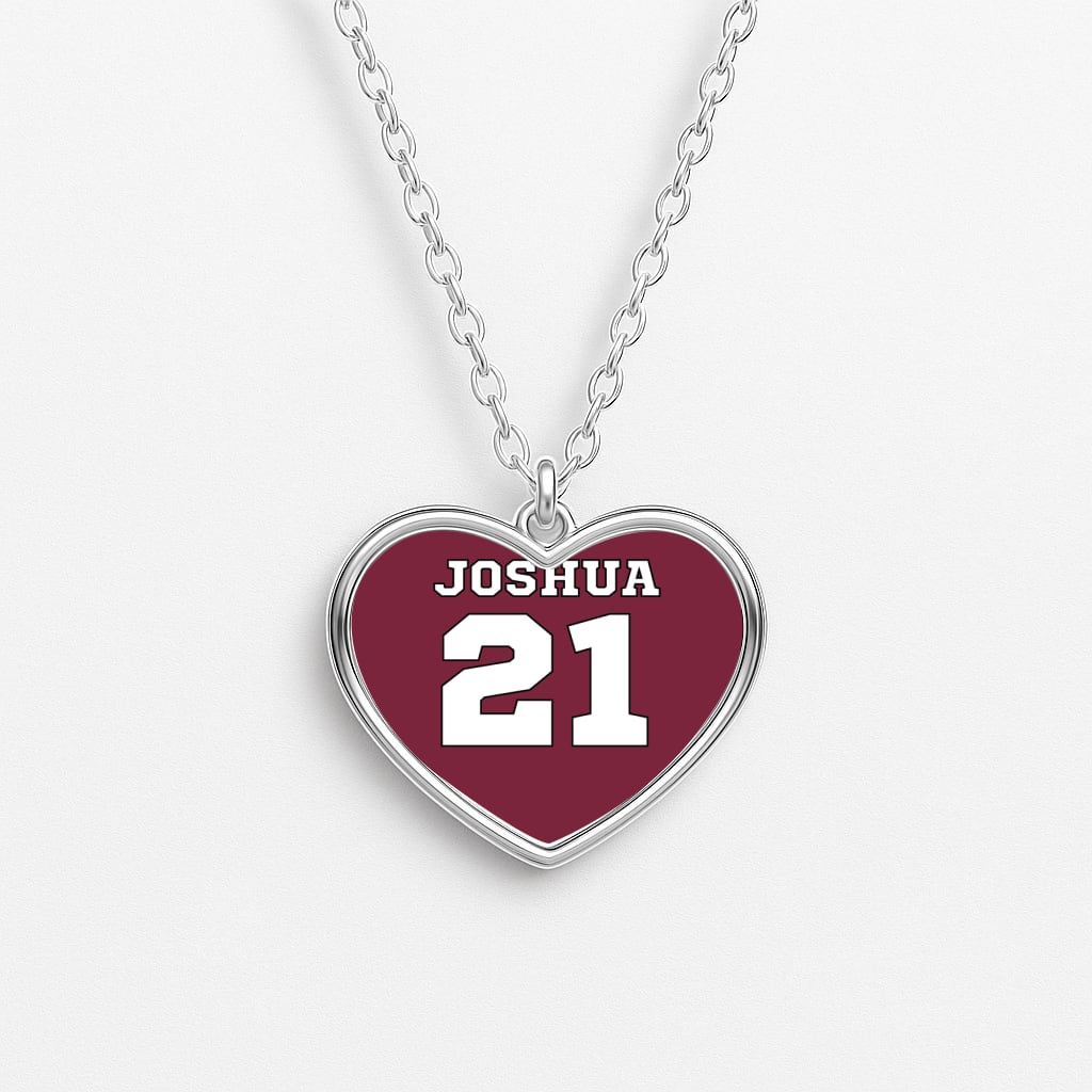 Burgundy - Personalised Football Heart Necklace
