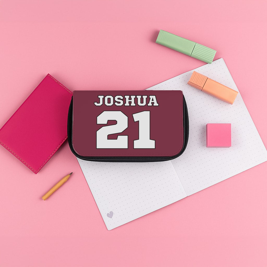 Burgundy - Personalised Football Pencil Case