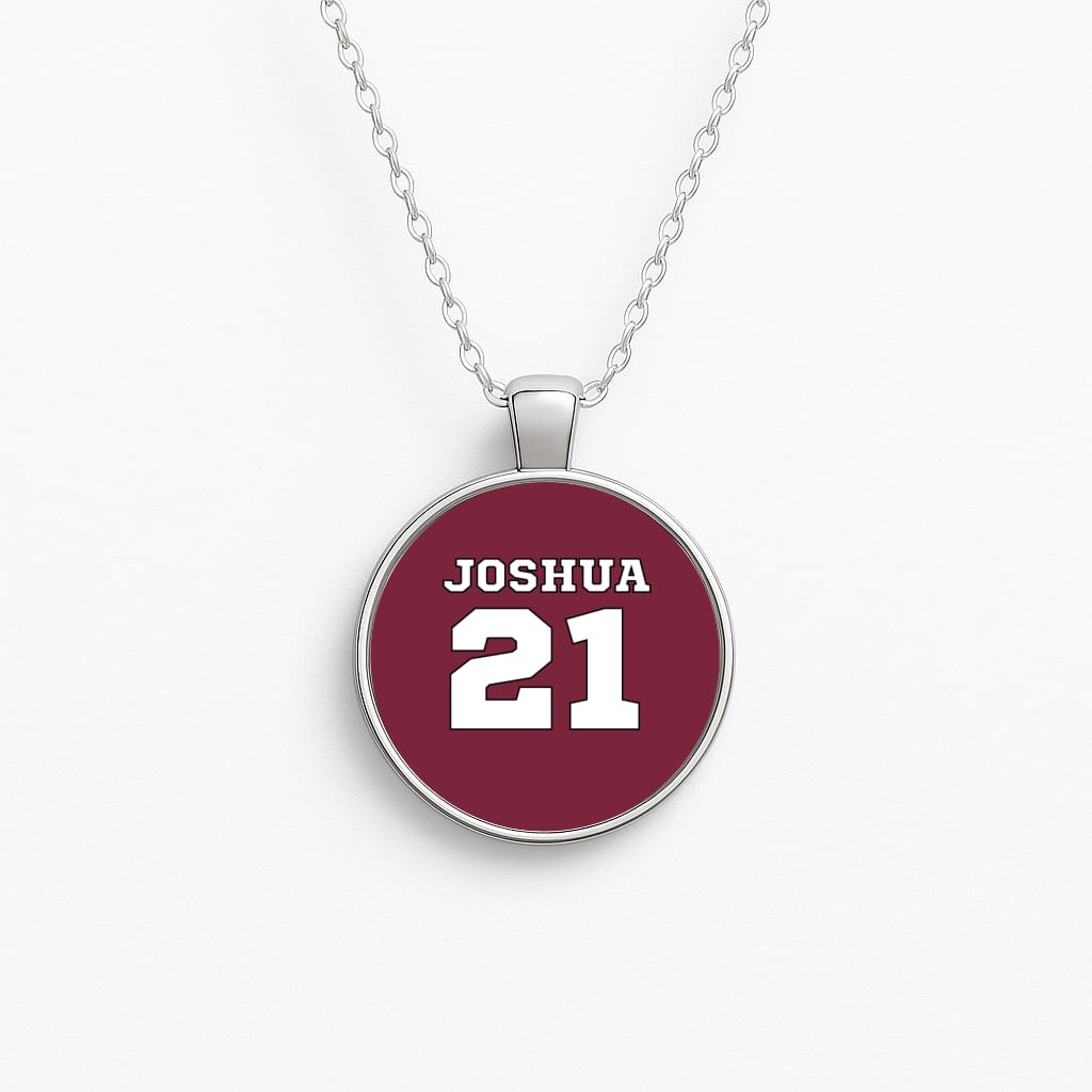 Burgundy - Personalised Football Circle Necklace