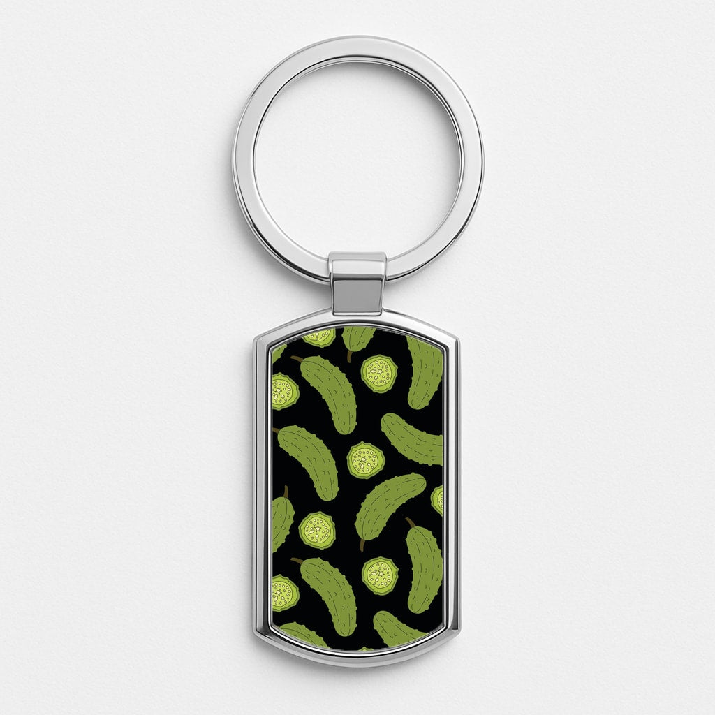 Pickle Assortment Pattern Silver Keyring