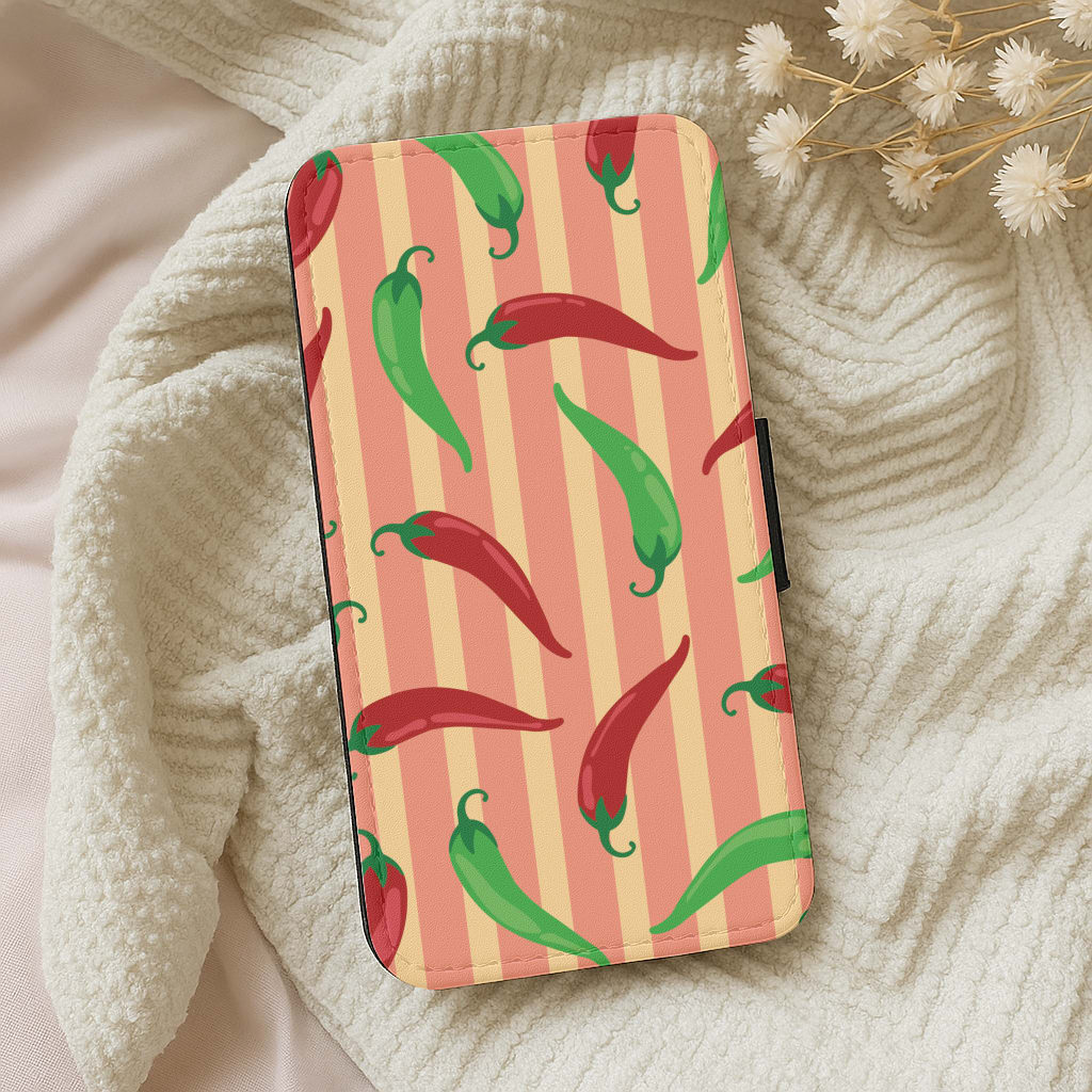 Chilis With Stripes Pattern Wallet Phone Case