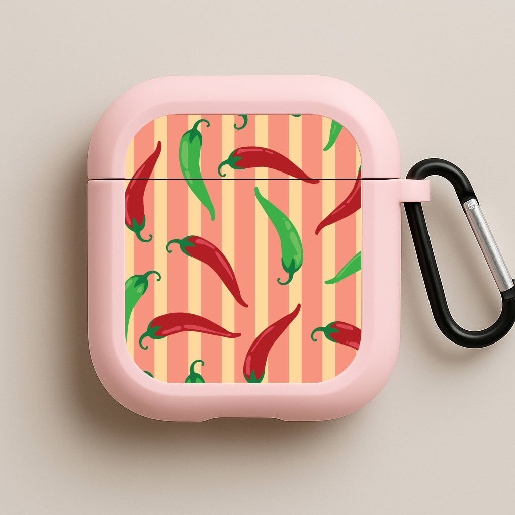 Chilis With Stripes Pattern Pink AirPods Case