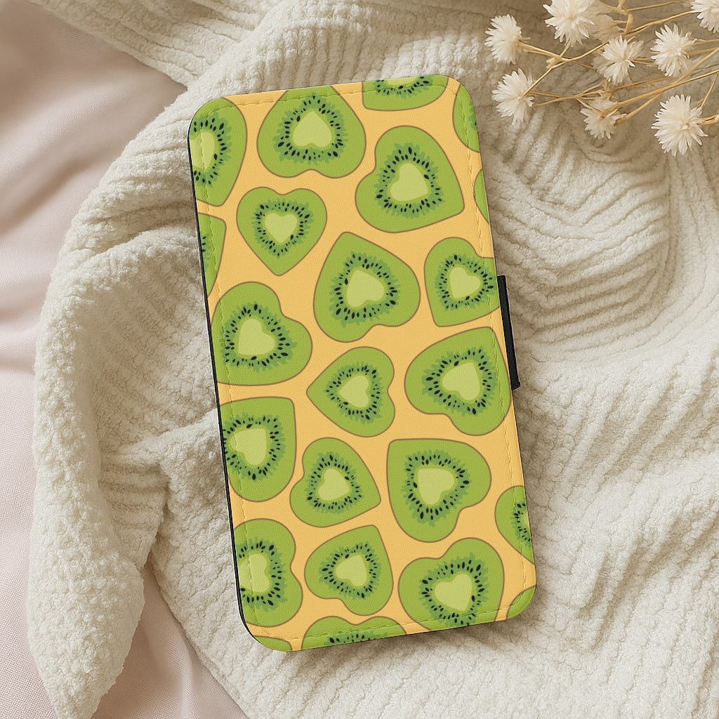 Kiwi Hearts Pattern Wallet Phone Case
