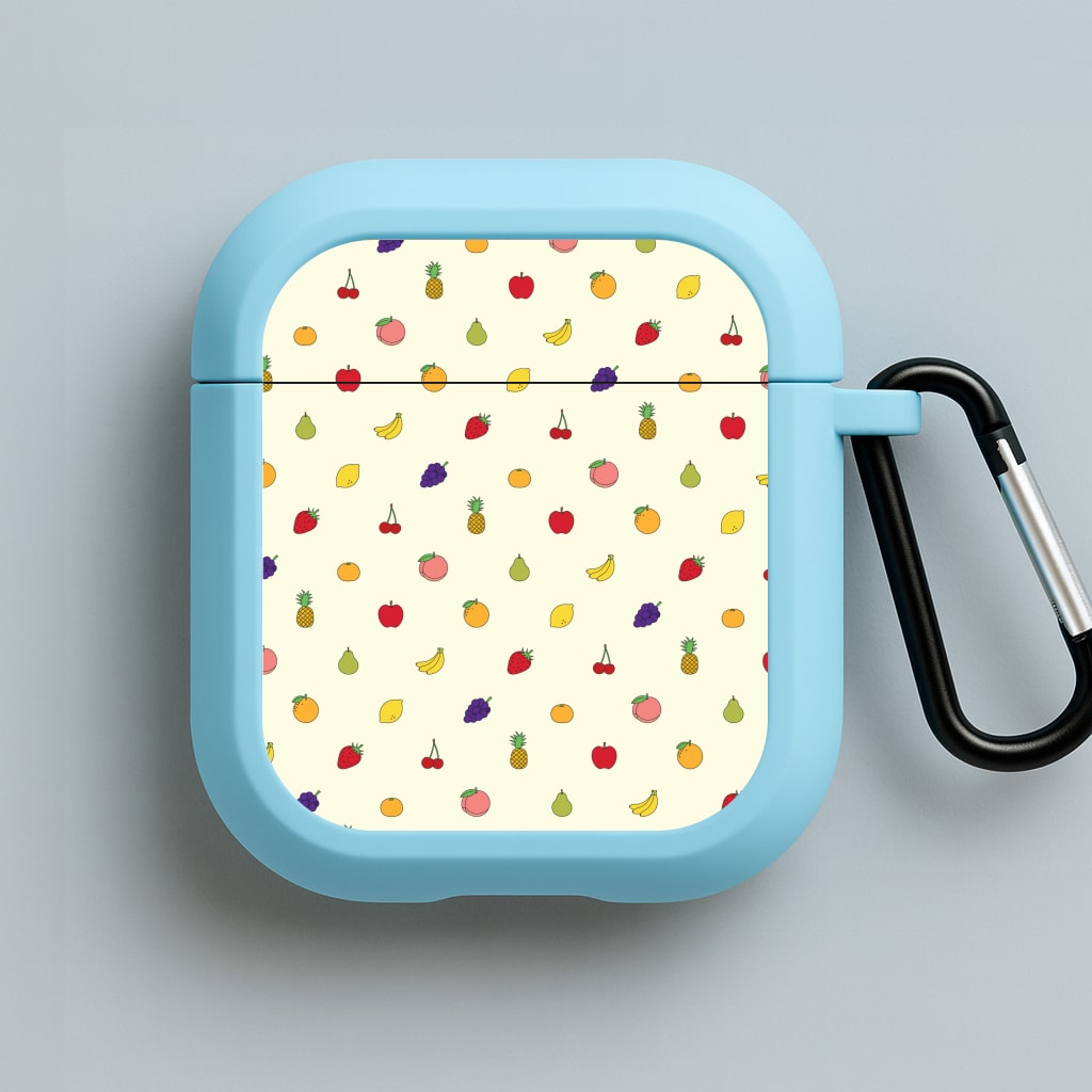 Miniature Fruits Pattern Blue AirPods Case