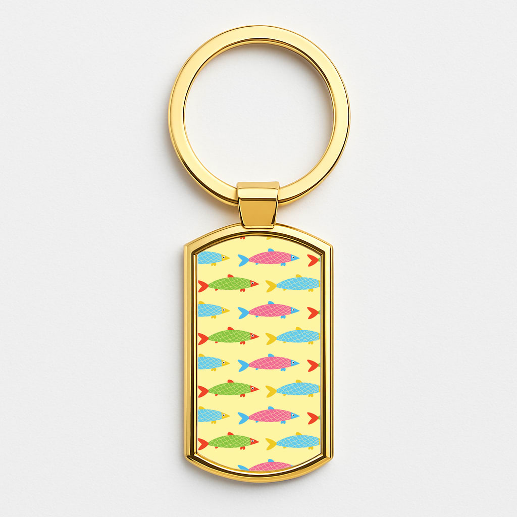 Colourful Cartoon Fish Pattern Gold Keyring