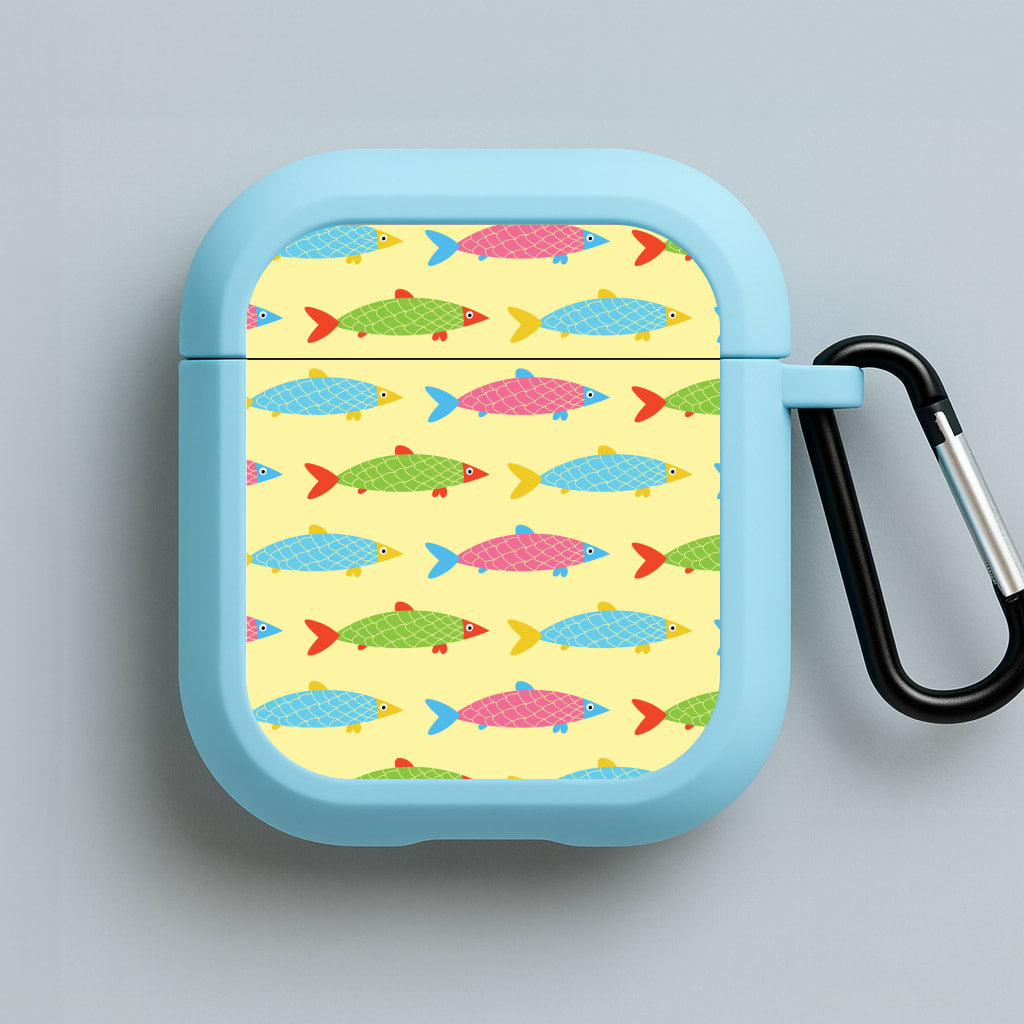 Colourful Cartoon Fish Pattern Blue AirPods Case