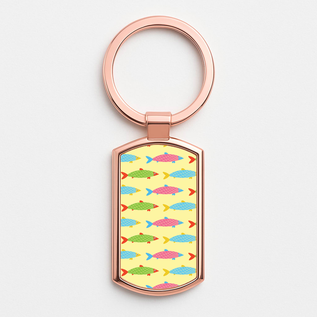 Colourful Cartoon Fish Pattern Rose Gold Keyring
