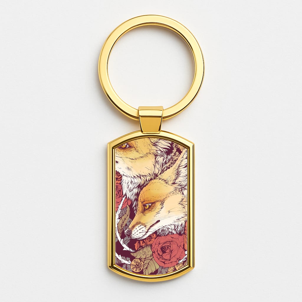 Red Fox Bloom Gold Keyring