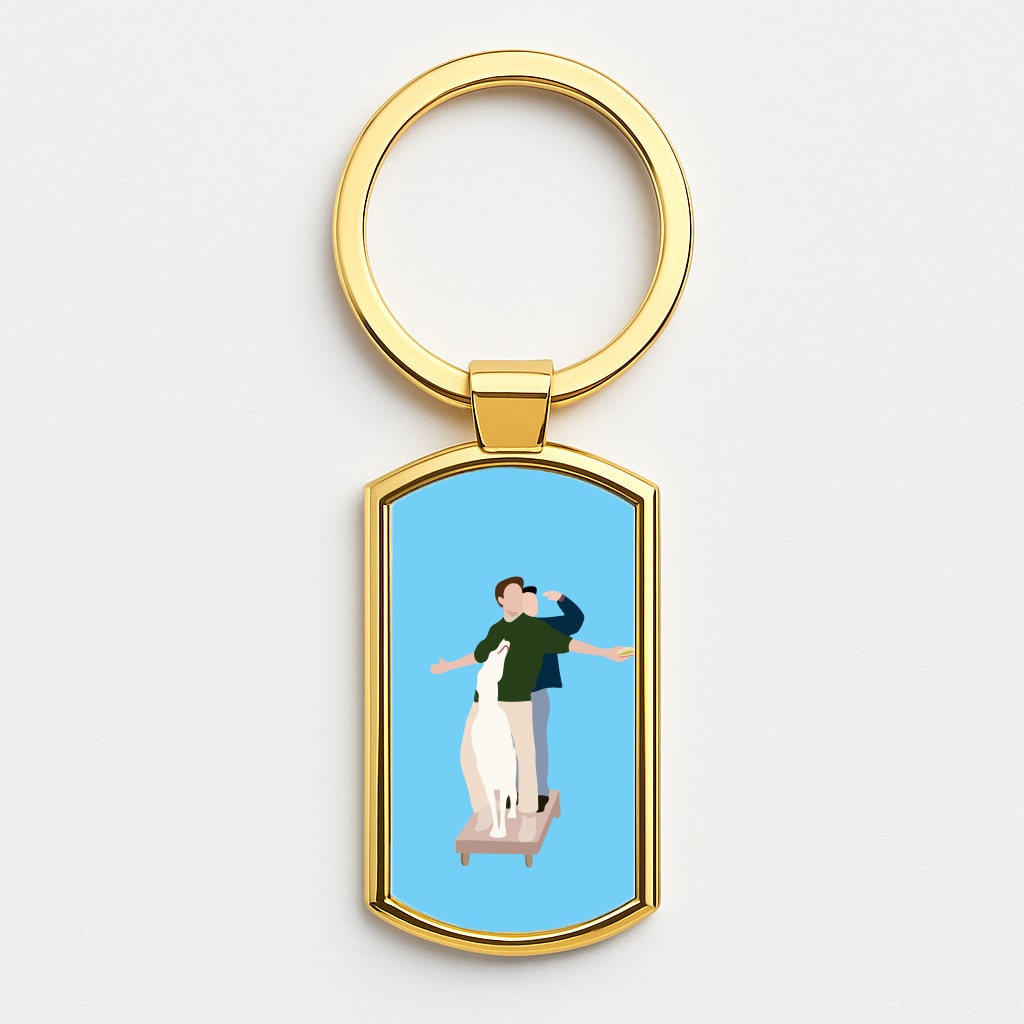 Two Men And A Dog Gold Keyring