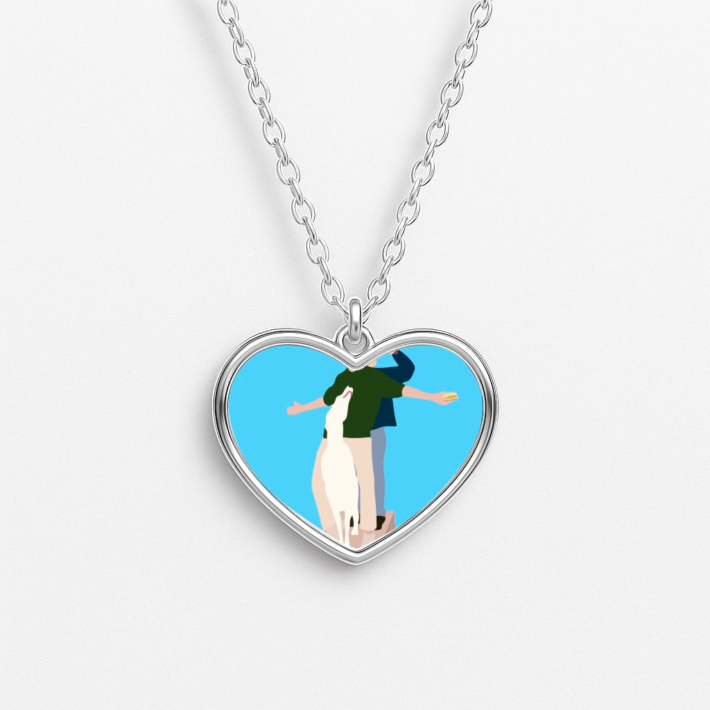 Two Men And A Dog Heart Necklace