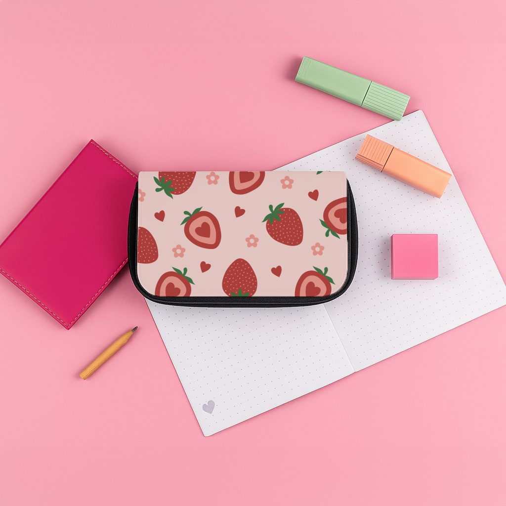 Strawberries And Hearts - Fruit Patterns Pencil Case