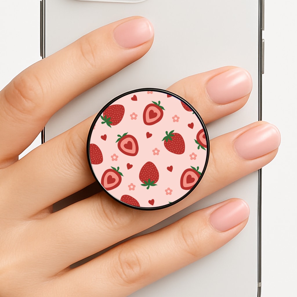 Strawberries And Hearts - Fruit Patterns Phone Grip