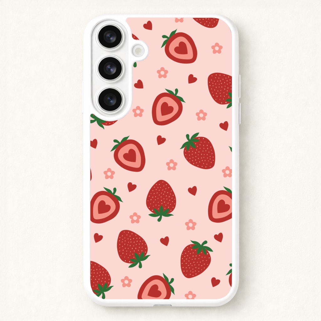 Strawberries And Hearts - Fruit Patterns Phone Case for Galaxy S26 Plus