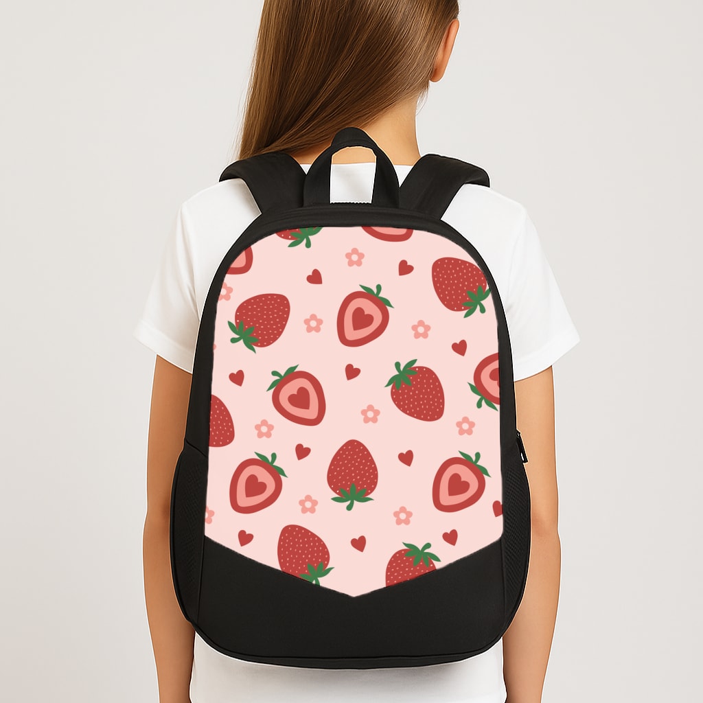 Strawberries And Hearts - Fruit Patterns Large School Bag