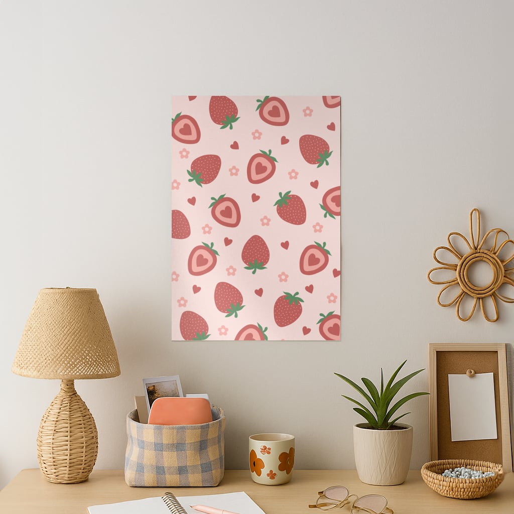Strawberries And Hearts - Fruit Patterns Art Print