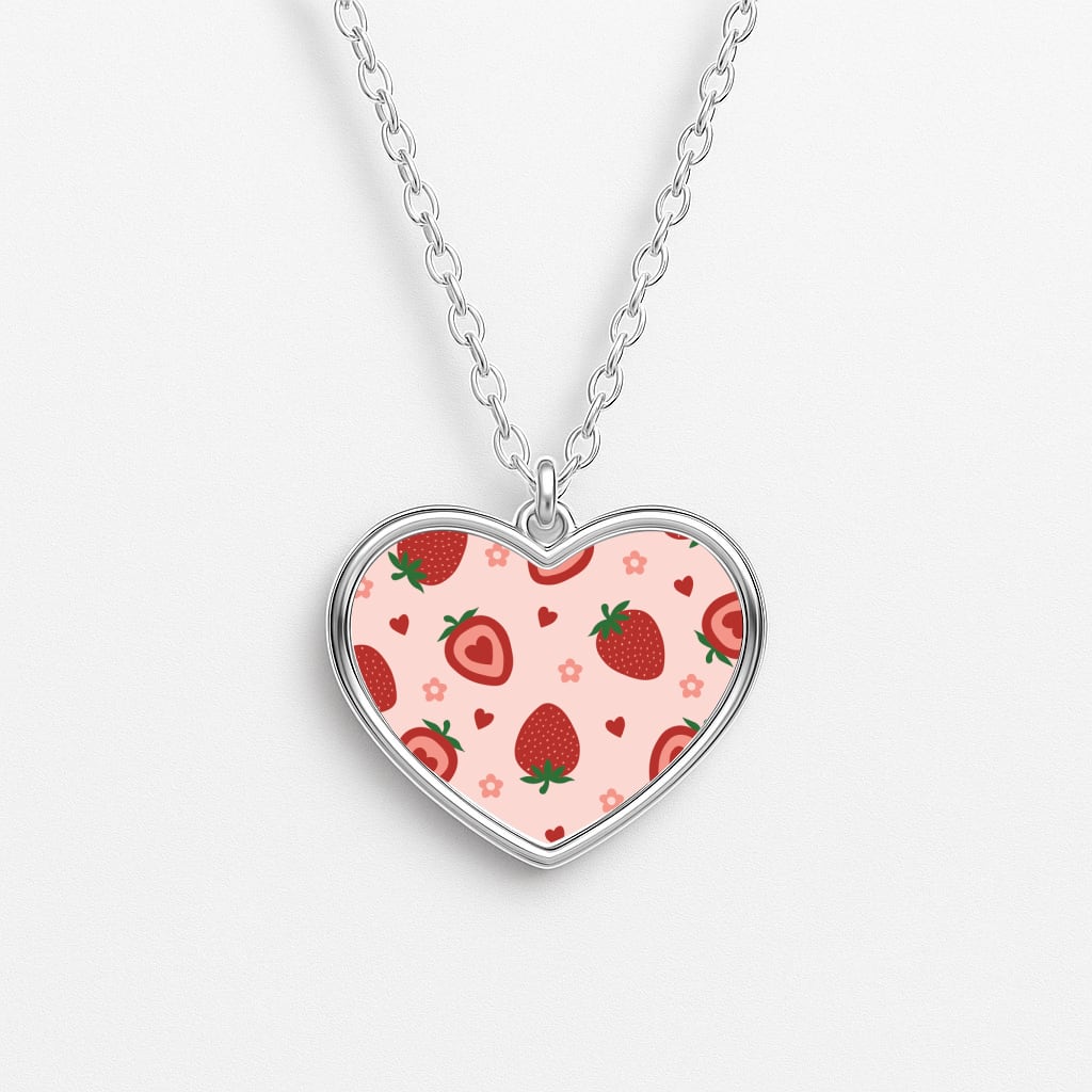 Strawberries And Hearts - Fruit Patterns Heart Necklace