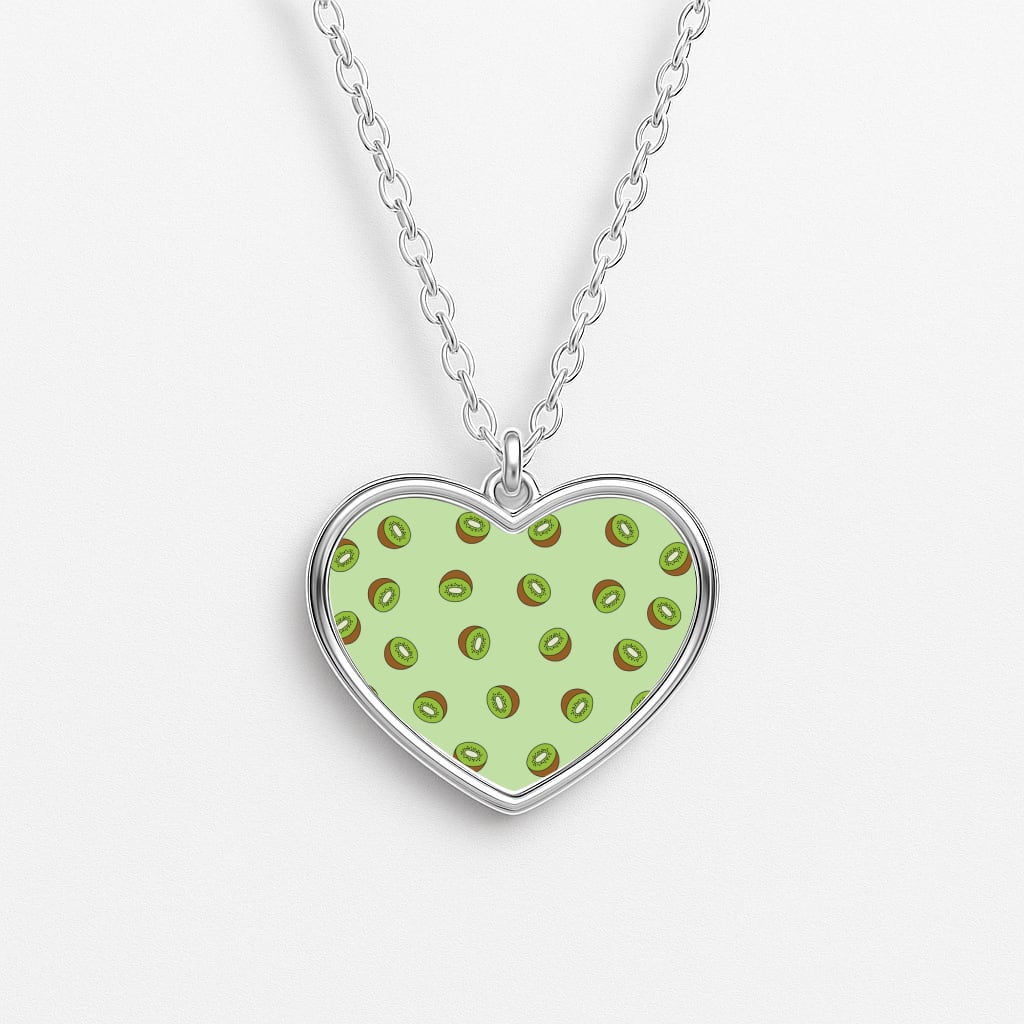 Kiwis - Fruit Patterns Heart Necklace