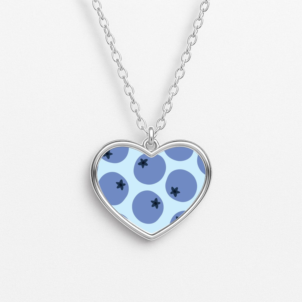 Blueberries - Fruit Patterns Heart Necklace