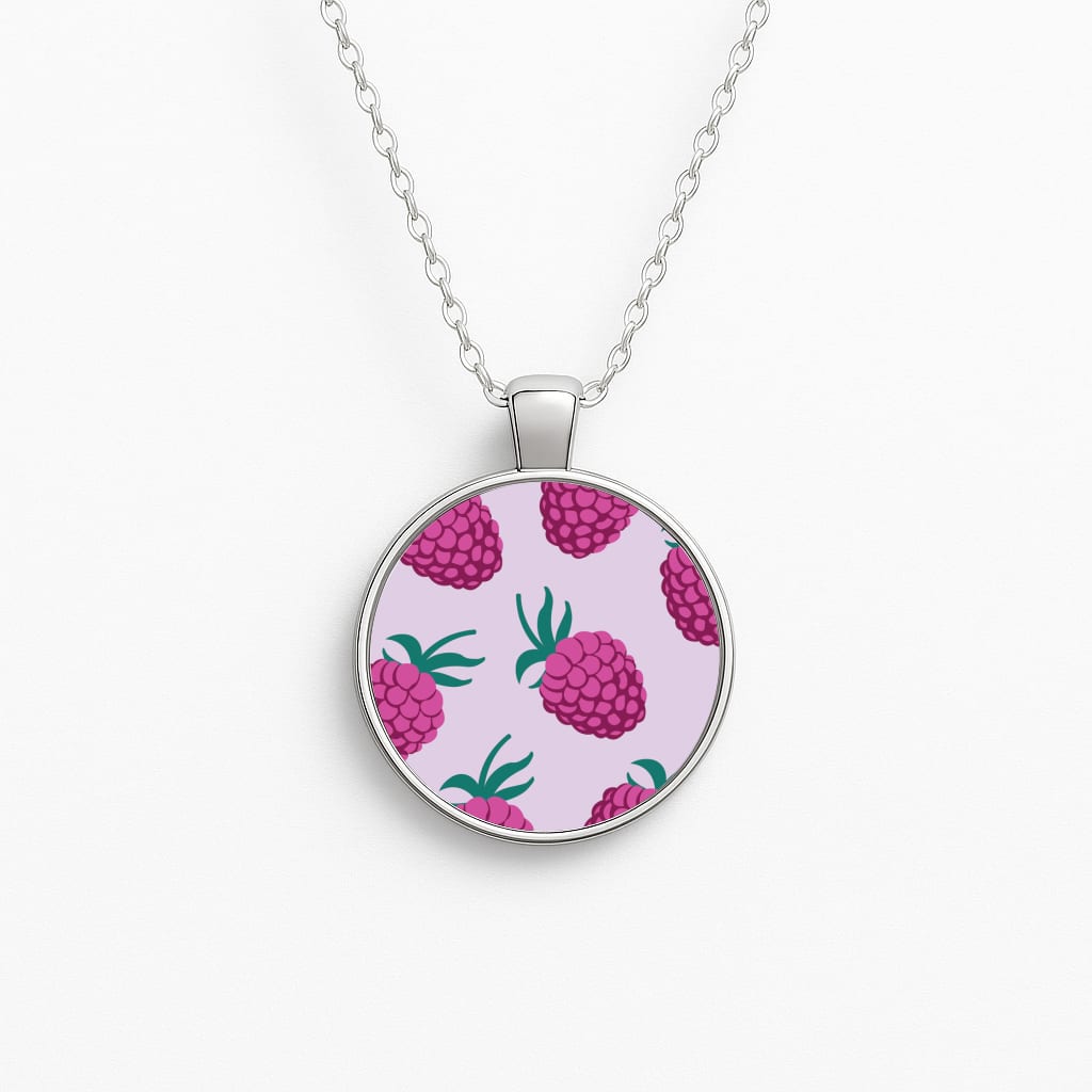 Rasberries - Fruit Patterns Circle Necklace