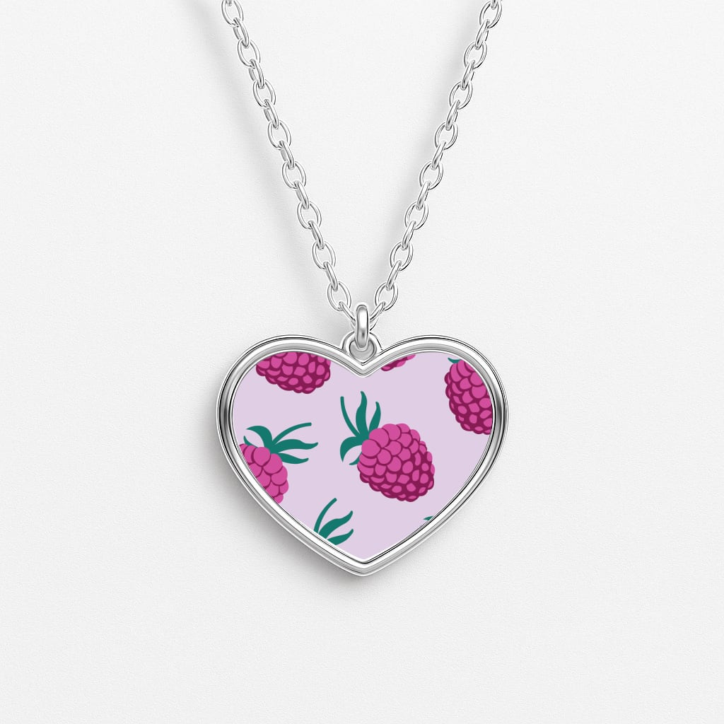 Rasberries - Fruit Patterns Heart Necklace