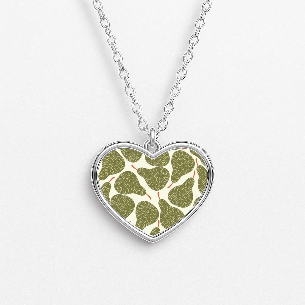 Pears - Fruit Patterns Heart Necklace