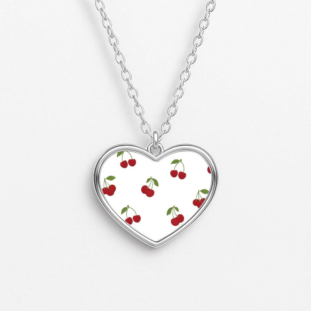 Cherries - Fruit Patterns Heart Necklace