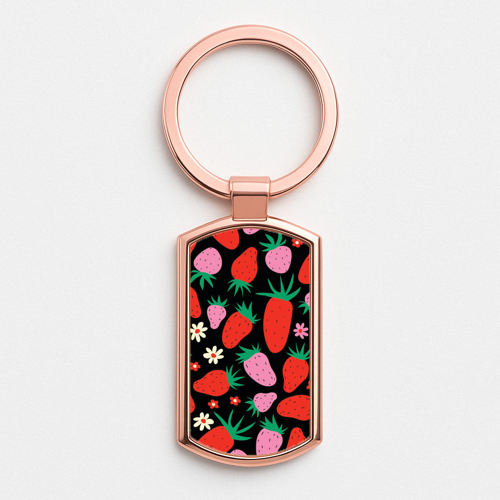 Abstract Strawberries Pattern Rose Gold Keyring