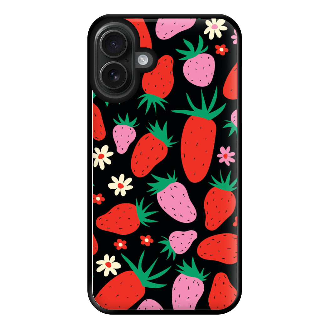 Abstract Strawberries Pattern Phone Case for iPhone 16 Plus