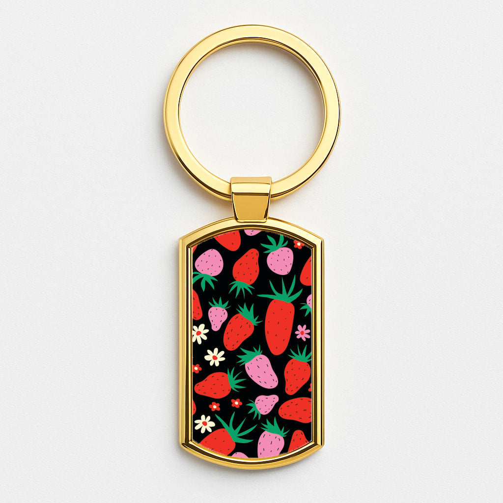 Abstract Strawberries Pattern Gold Keyring