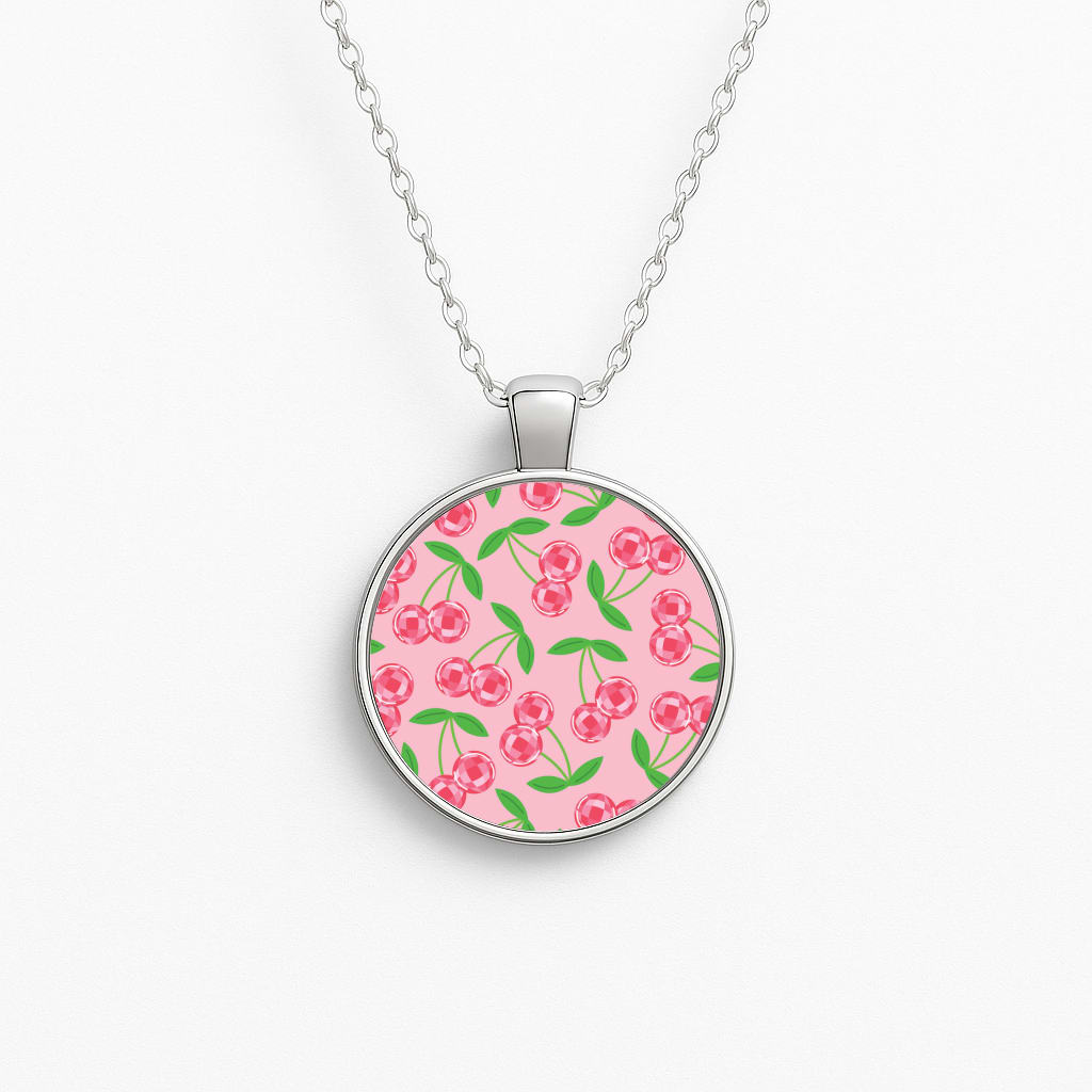 Disco Cherries Pattern Circle Necklace