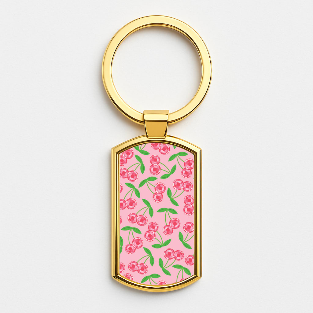 Disco Cherries Pattern Gold Keyring