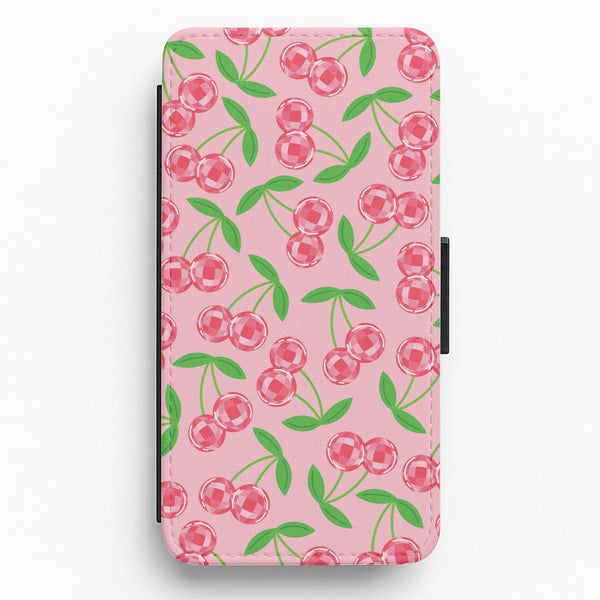 Disco Cherries Pattern Flip / Wallet Phone Case