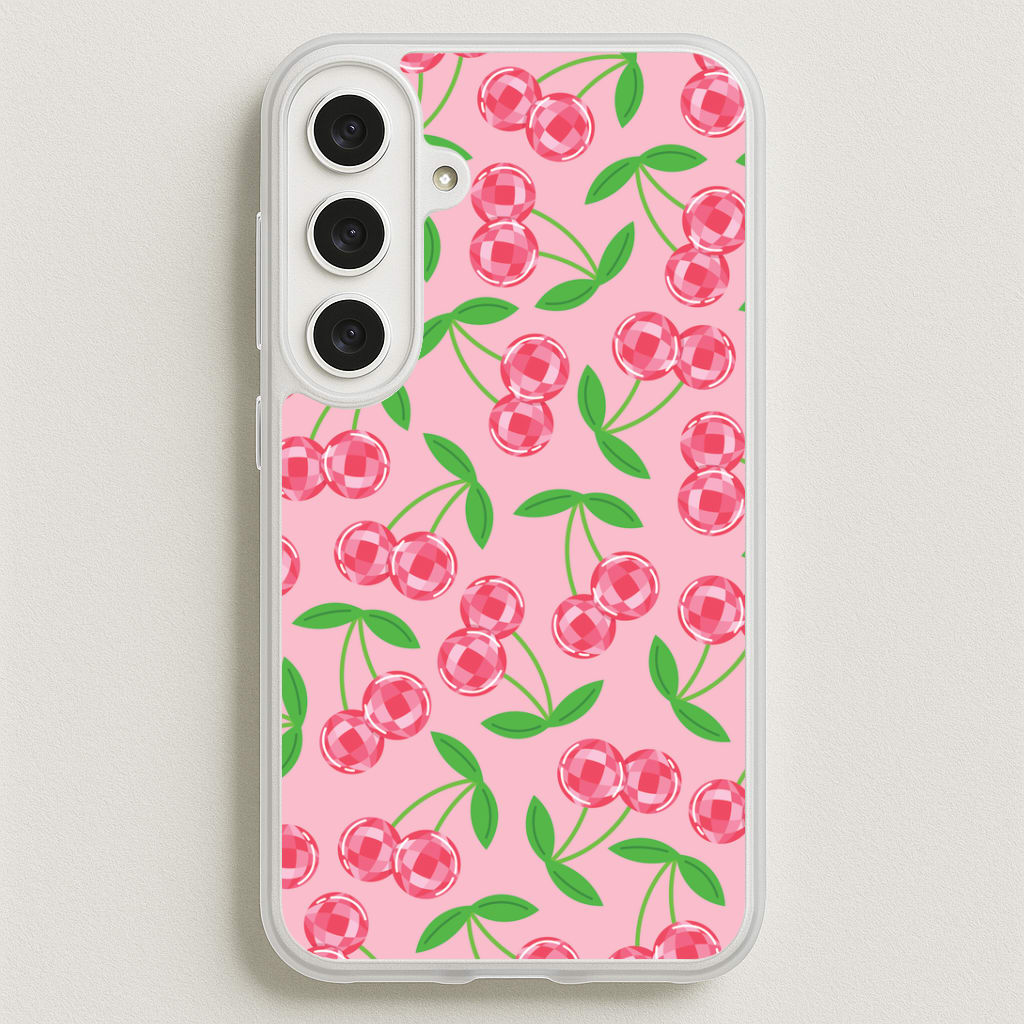 Disco Cherries Pattern Phone Case for Galaxy S25FE