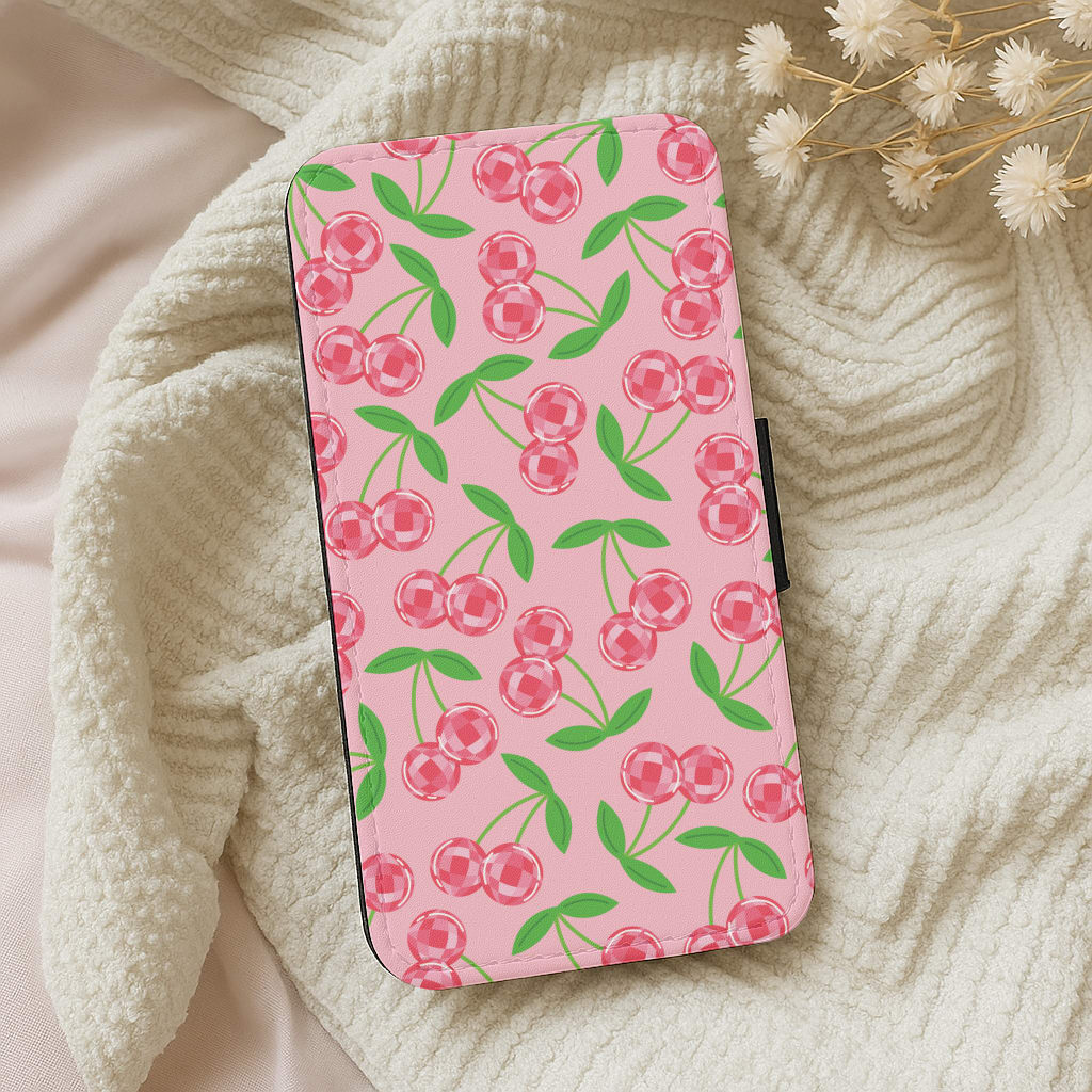 Disco Cherries Pattern Wallet Phone Case