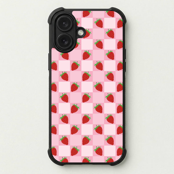 Checkered Strawberries Pattern Phone Case — Bumper case