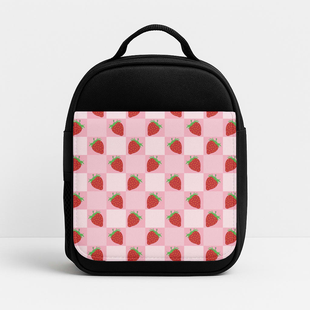 Checkered Strawberries Pattern Insulated Lunchbox