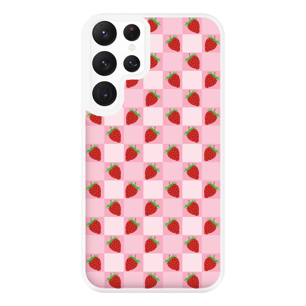 Checkered Strawberries Pattern Phone Case for Galaxy S22 Ultra