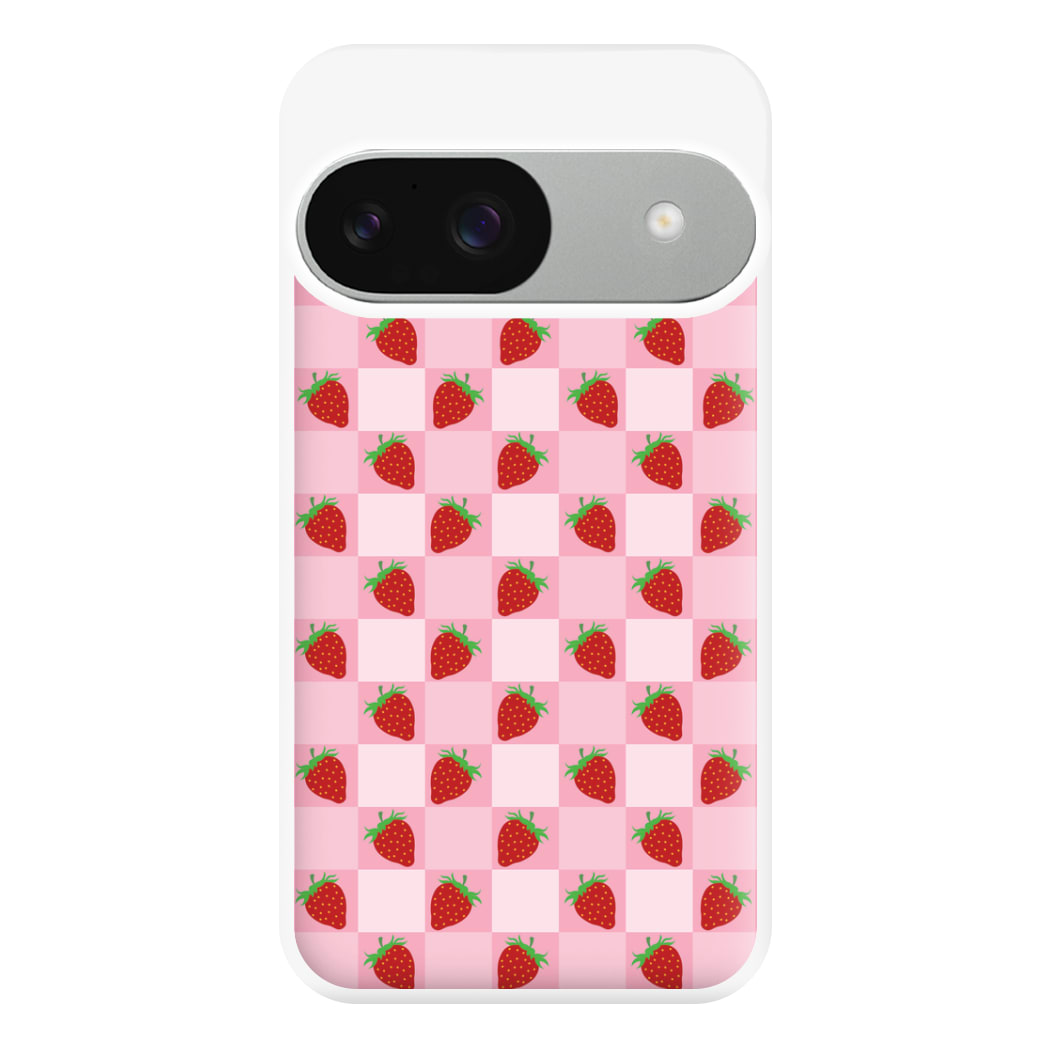 Checkered Strawberries Pattern Phone Case for Google Pixel 9 / 9 Pro