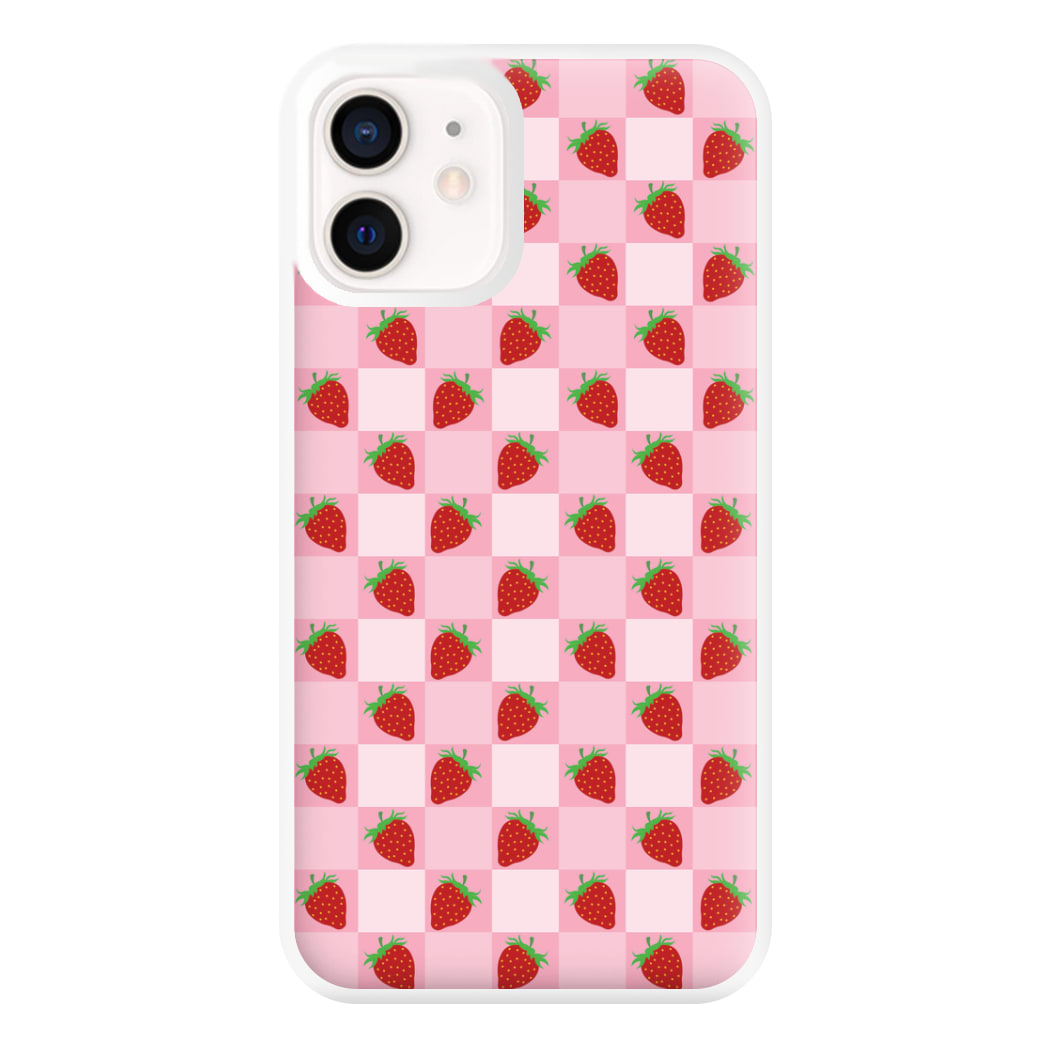 Checkered Strawberries Pattern Phone Case for iPhone 13 Mini